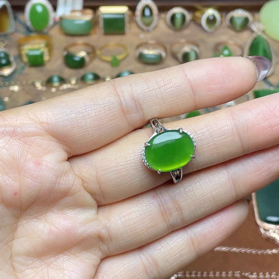 和田玉（碧玉）银S925镶嵌吊坠(不含链)戒指
