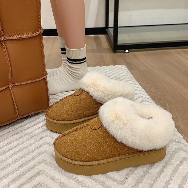 厚底包跟毛绒毛拖
