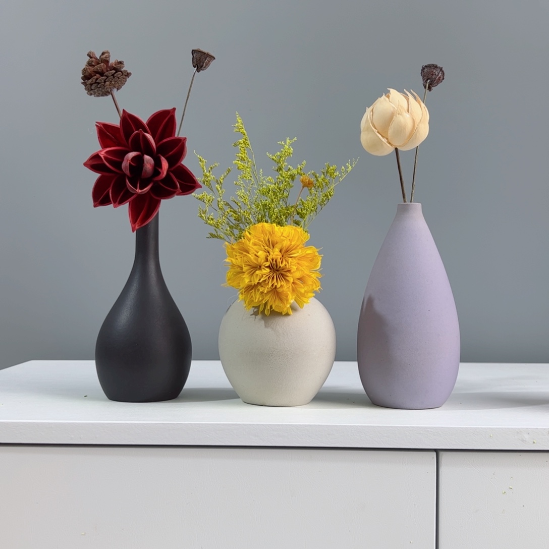 摆件陶瓷小花瓶摆件含花总高约20-30cm