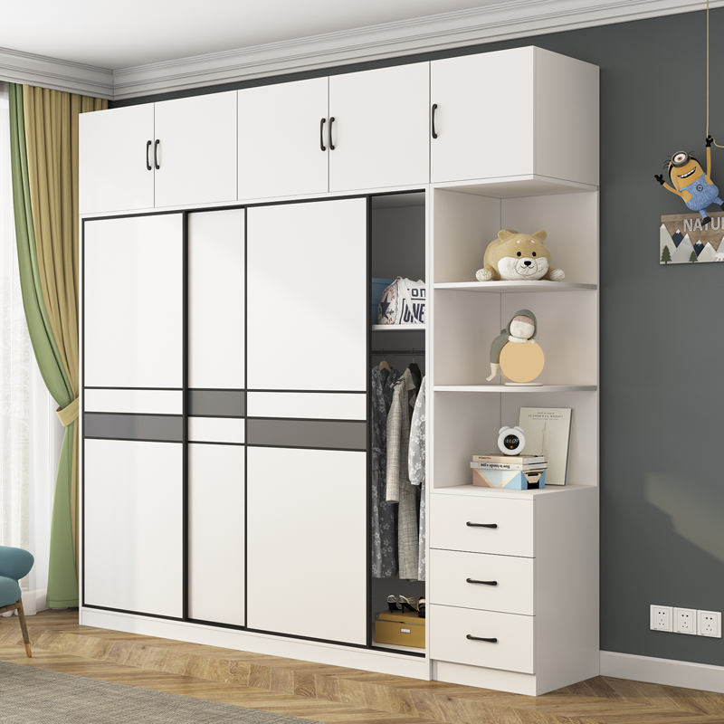 衣柜卧室家用柜子推拉门经济型出租房用实木简易衣橱组合专用