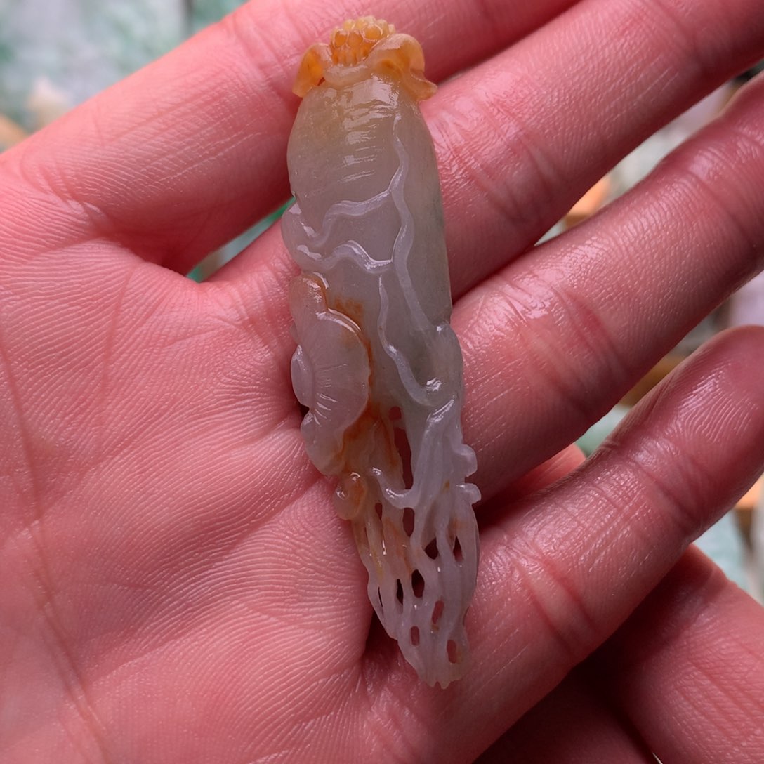 定制翡翠未镶嵌人参如意