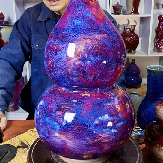 摆件一**人尚峰钧窑作品葫芦瓶