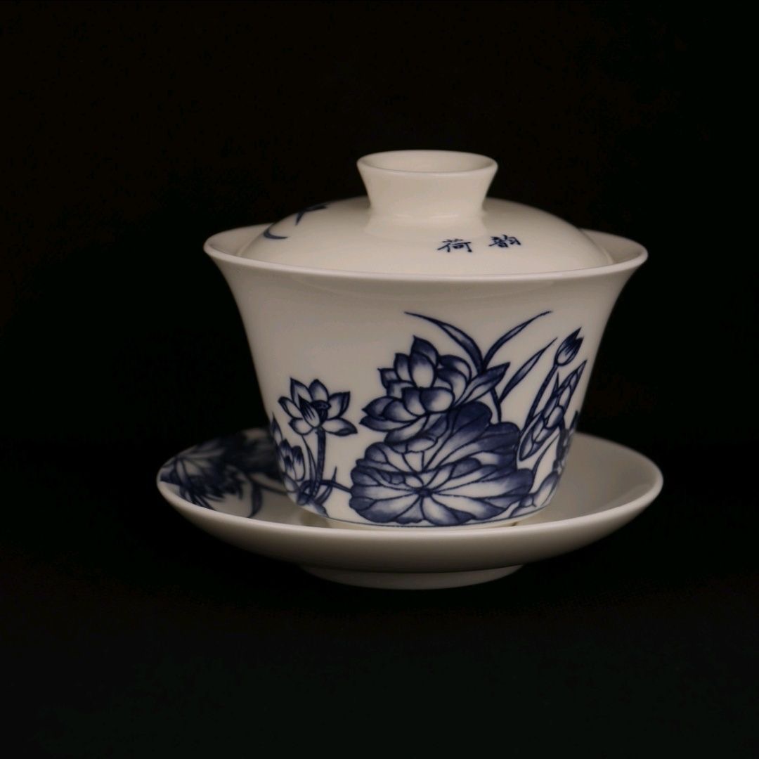 新式荷花三才盖碗陶瓷盖碗茶杯-0010