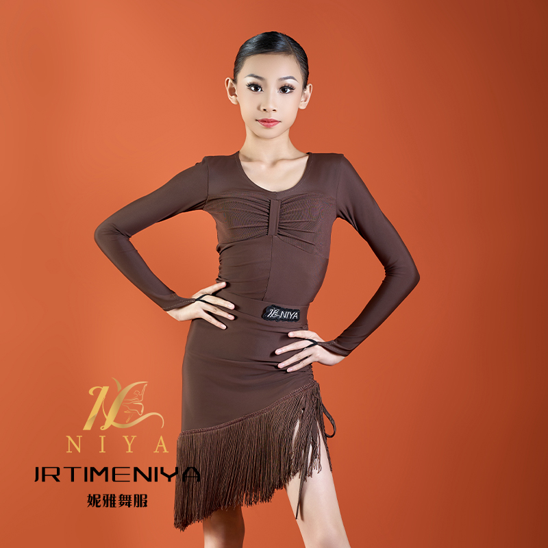 新款拉丁舞女童推荐练功服少儿秋冬高弹上衣可调流苏裙高级简约款
