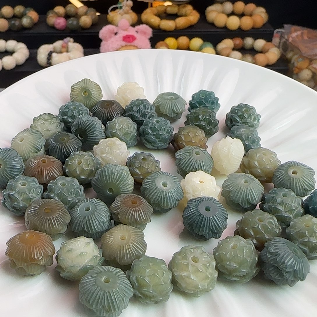 菩提根/象牙果手串卡13莲花100颗批发