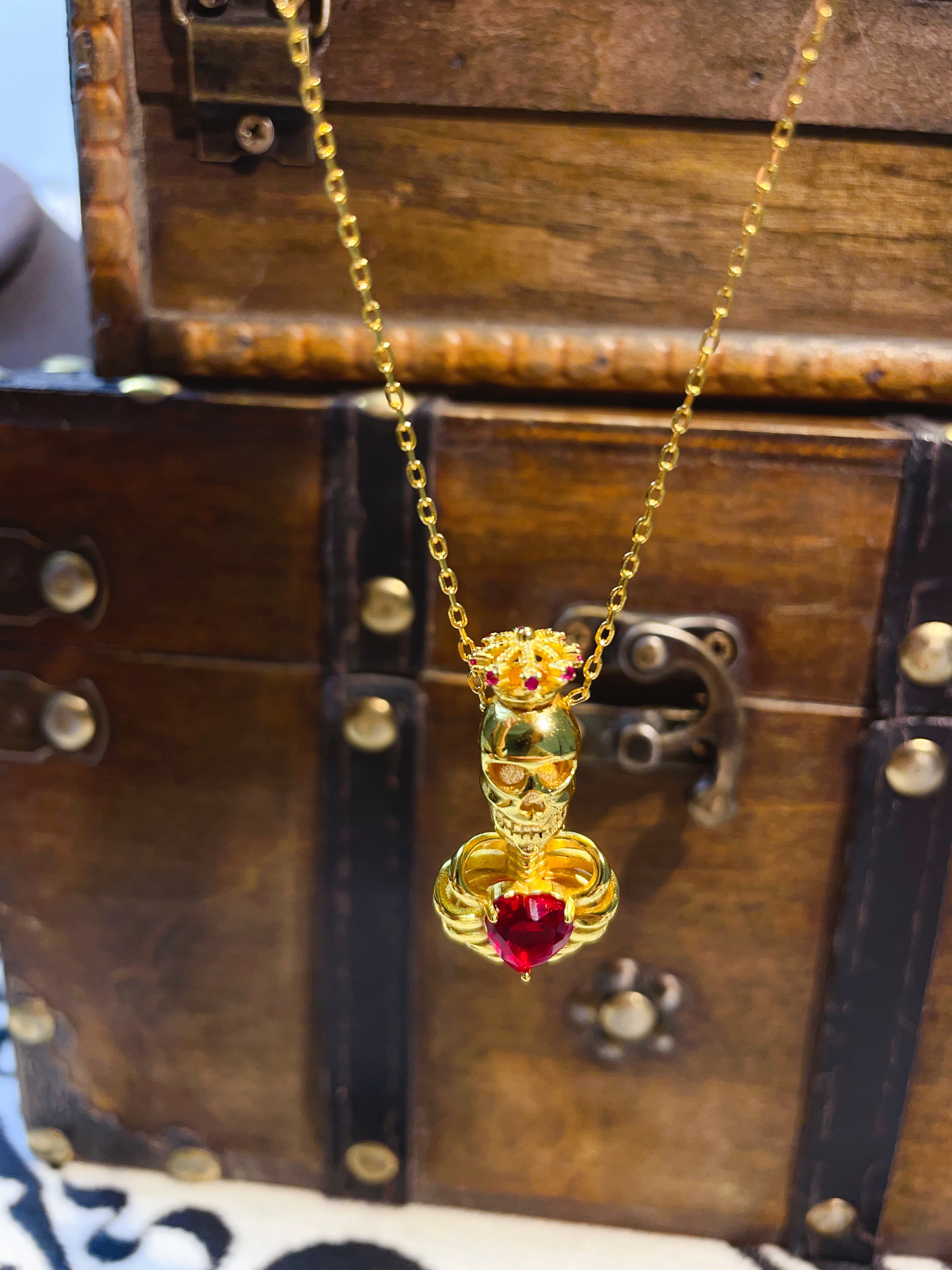 铜合金锆石项链 小众皇冠爱心骷髅个性复古潮流项链 