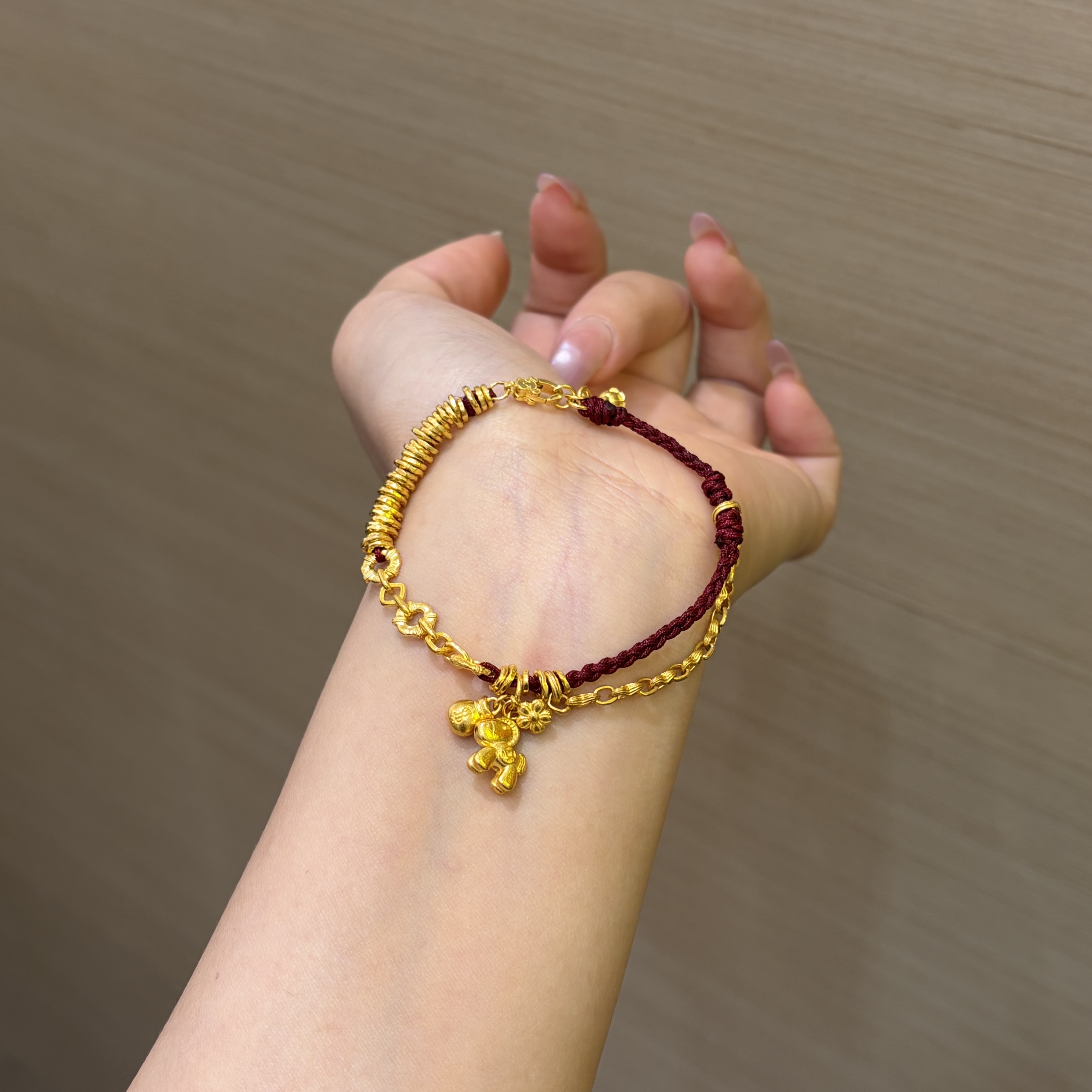 【菠萝珠宝】足金999 小马提溜 搭配侧身链盘缠手串 净克重：16.47克