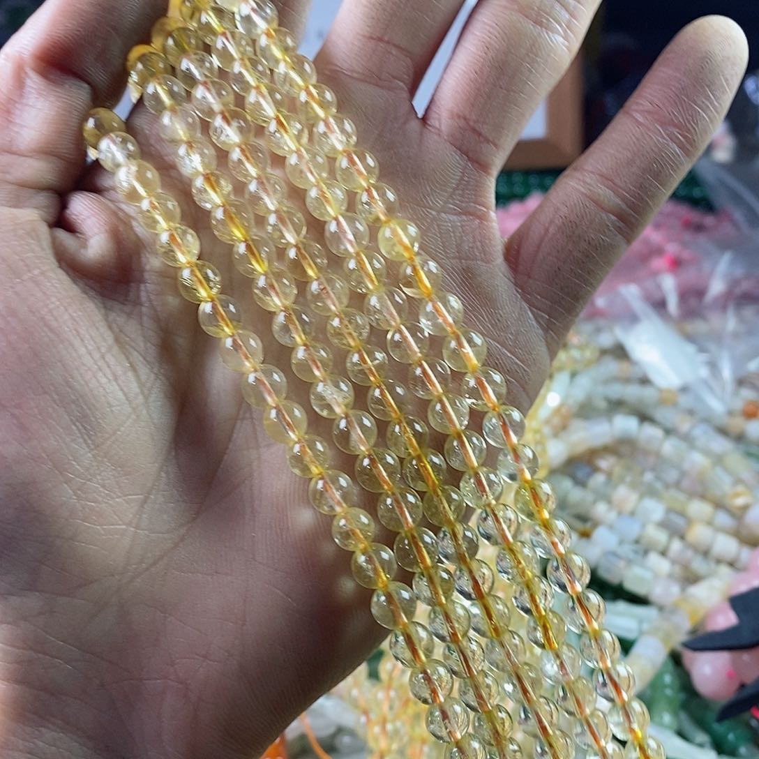 玛瑙/玉髓珠宝半成品合金一条天然6mm黄水晶圆珠A级