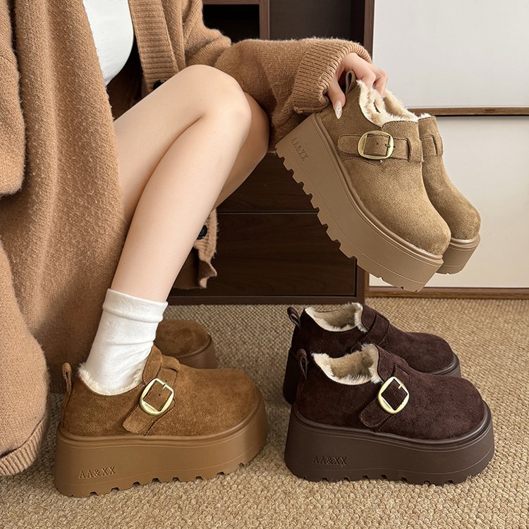 厚底7cm小个子一脚蹬加绒保暖毛毛勃肯鞋2025新款外穿百搭防滑鞋