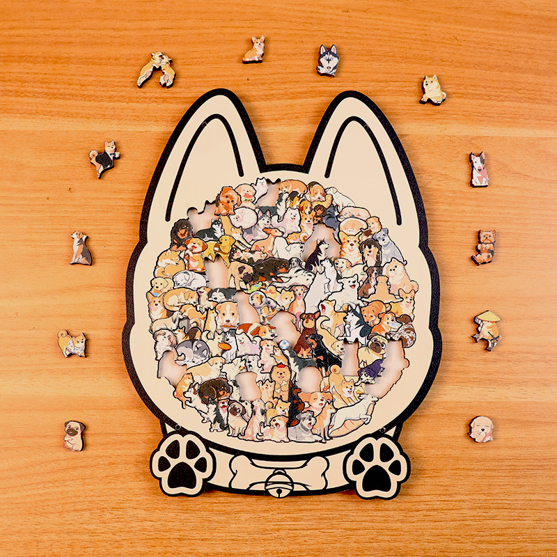 新年原创正版小狗拼图高质量高清异形木质带框拼图手工DIY送礼物商品图