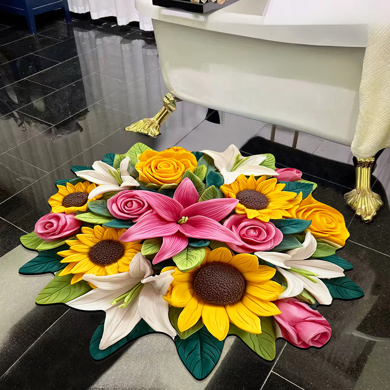 【防滑黑科技】3D立体吸水垫入门花卉地垫浴室垫干垫家用卧室玄关