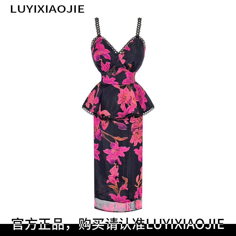 LYXJ【瑞拉克百合】钉珠花边连衣裙2025夏季新款收腰连衣裙（有胸棉）