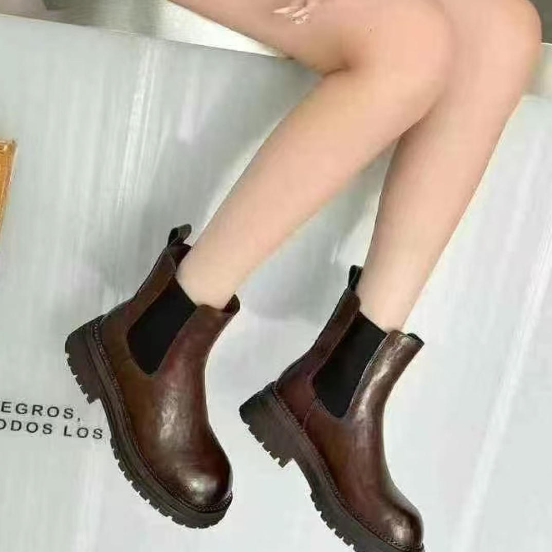 女靴粗跟方头短靴舒适百搭中跟烟管靴