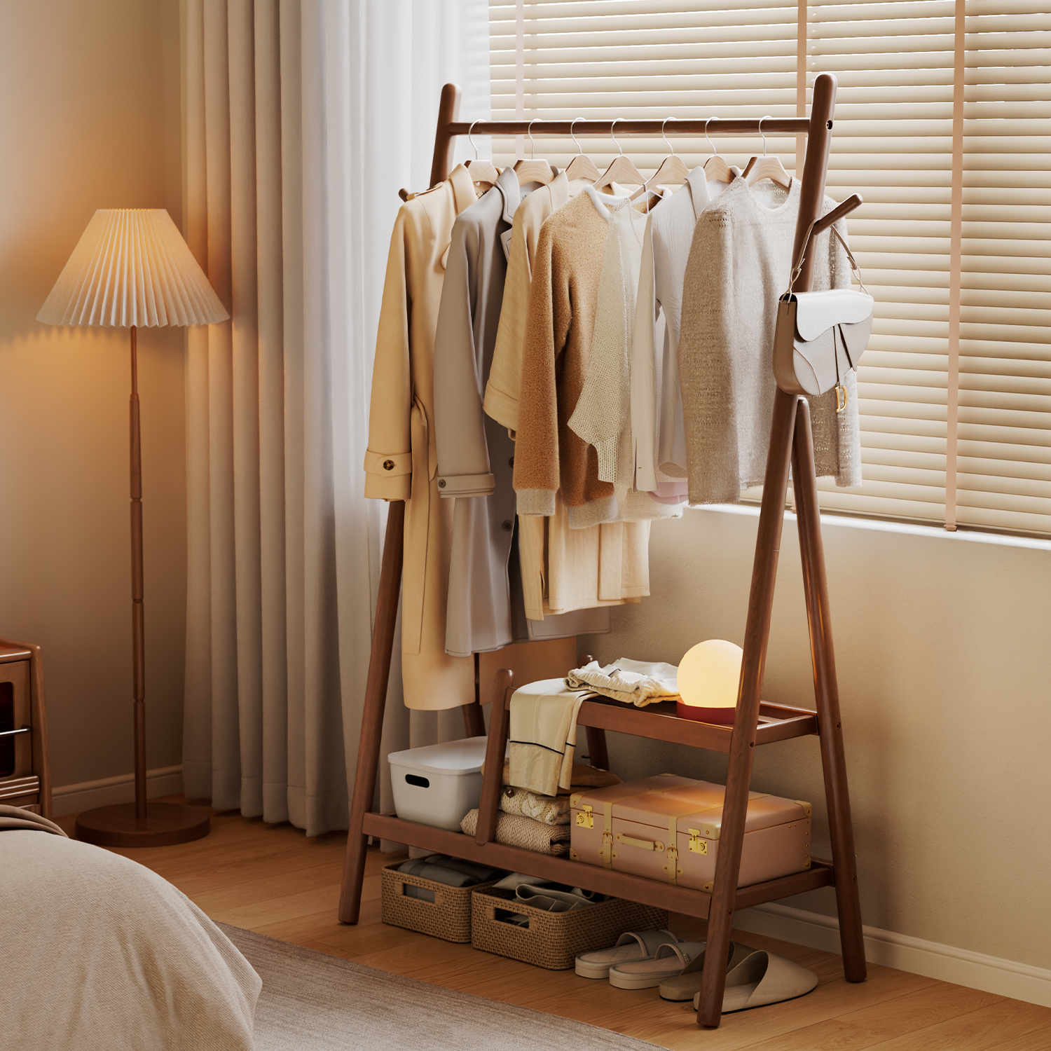 衣架置物架一体卧室2025新款家用衣帽间实木挂衣架落地衣帽架