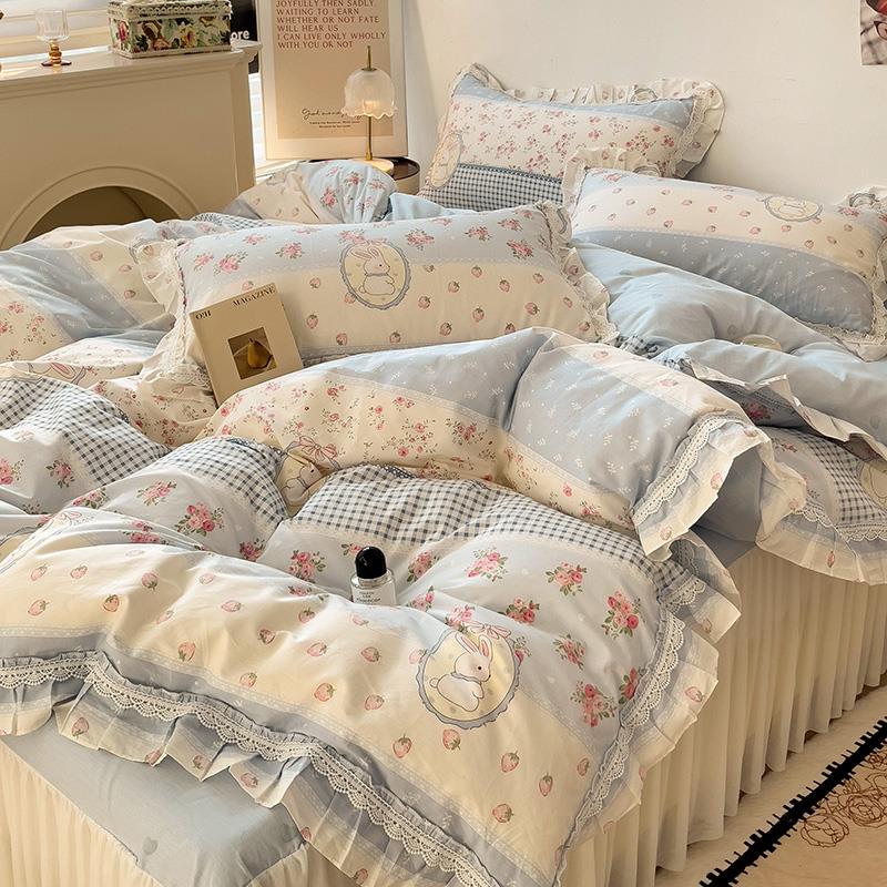 法式纯棉床裙款床上四件套全棉小清新双层纱床品被套女床单三件套