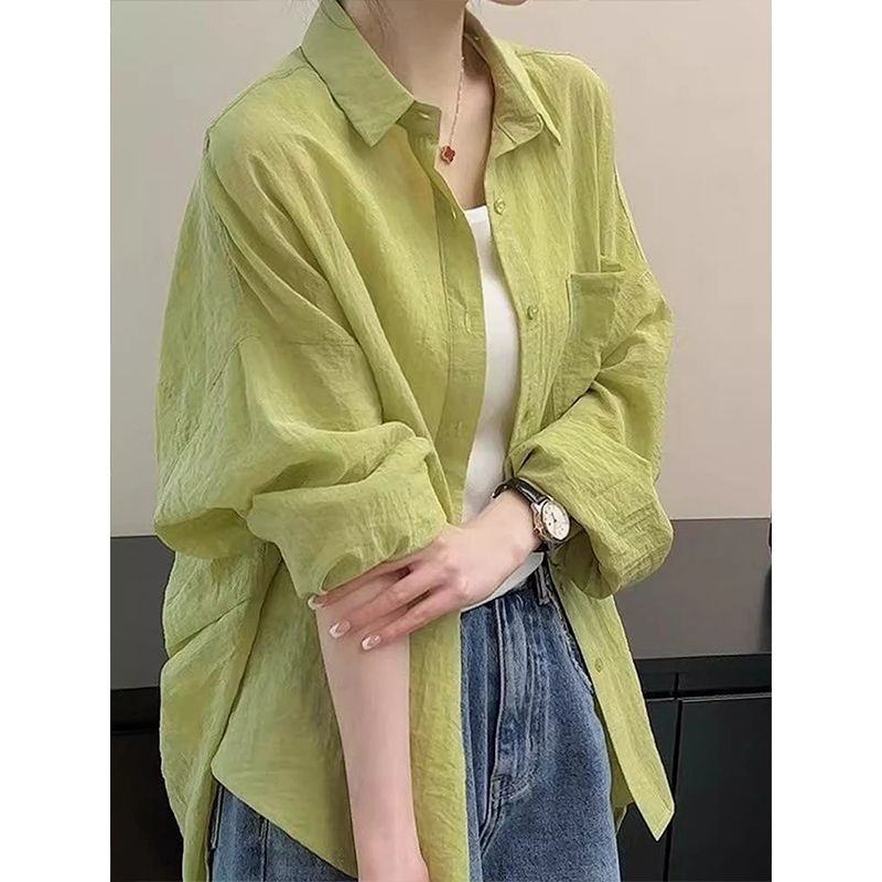 2025年夏季多巴胺穿搭时尚显瘦长袖防晒衬衫气质薄款休闲上衣外套