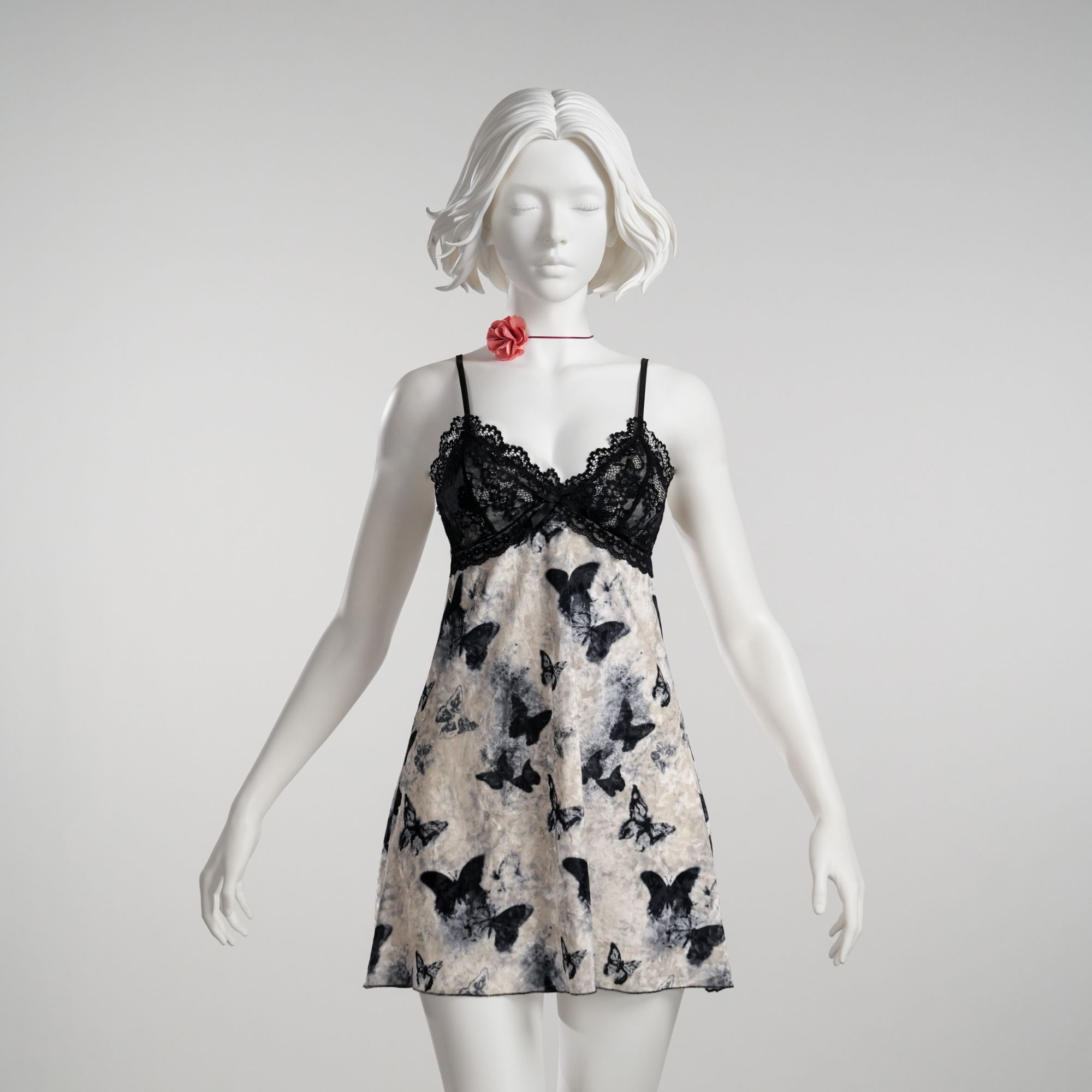 半梦【90-220斤】GR复古法式轻奢蝴蝶印花显瘦性感丝绒睡裙 A5364