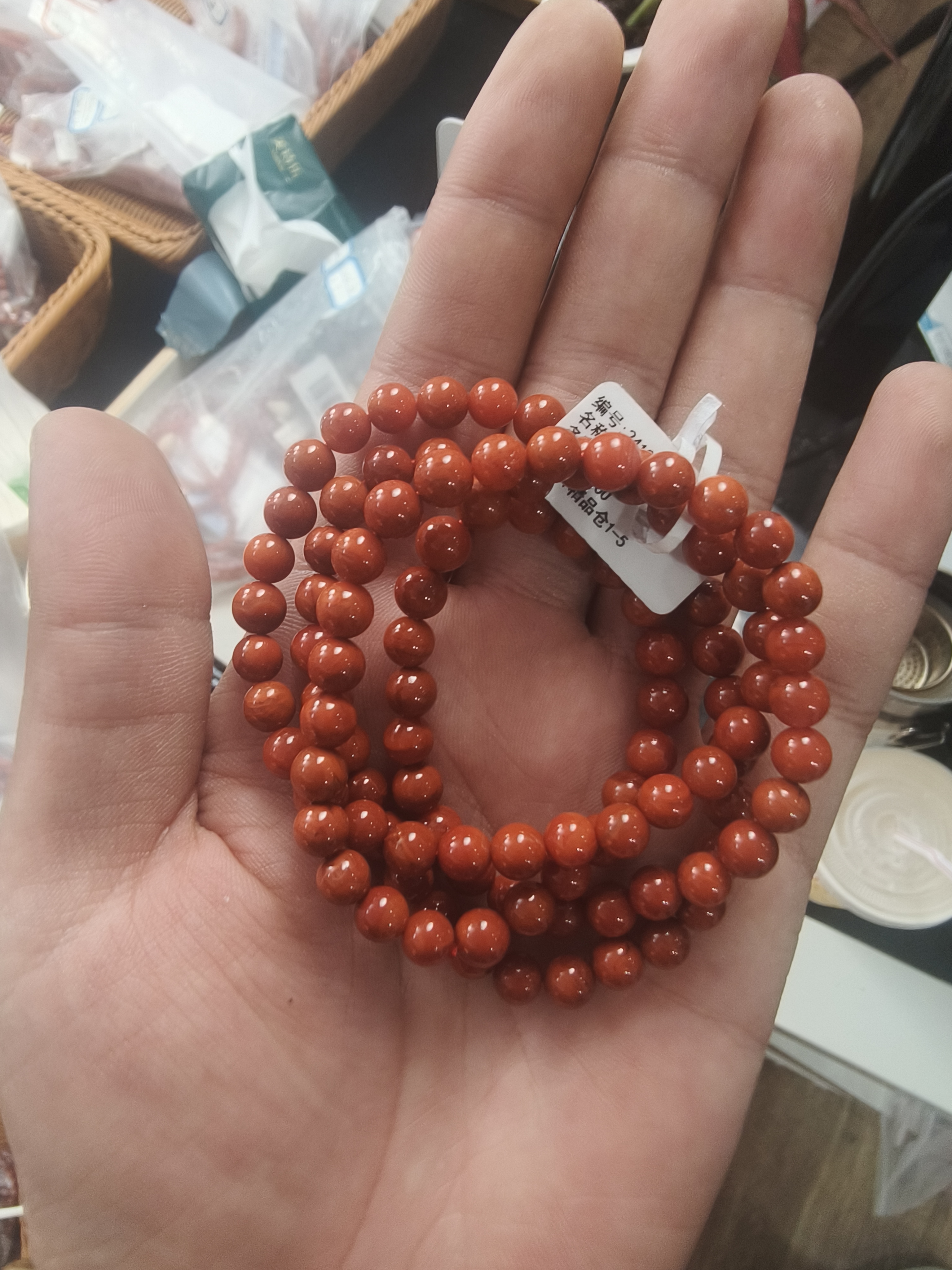 241217-14天然原矿南红火焰纹多圈6mm