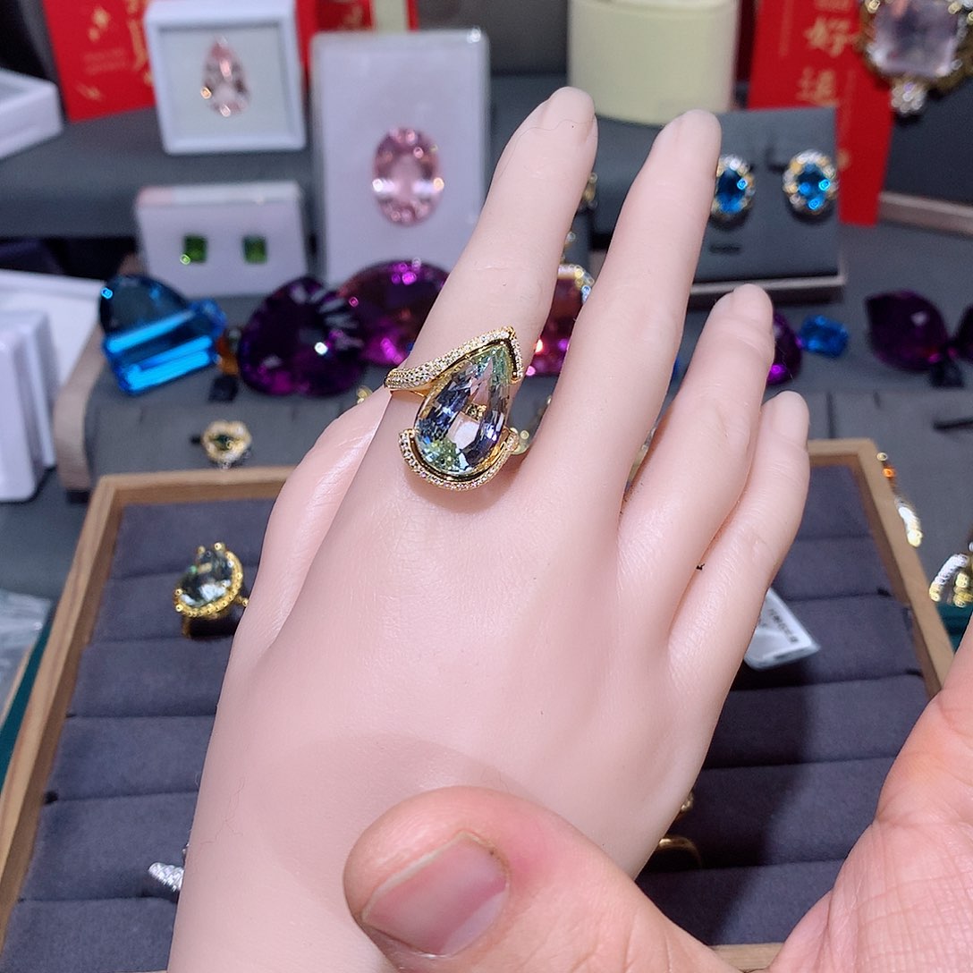 托帕石戒指银S925镶嵌漠**薇戒指