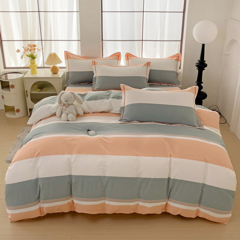 100全棉色织水洗棉四件套轻奢简约柔软舒适透气亲肤高支高密枕套