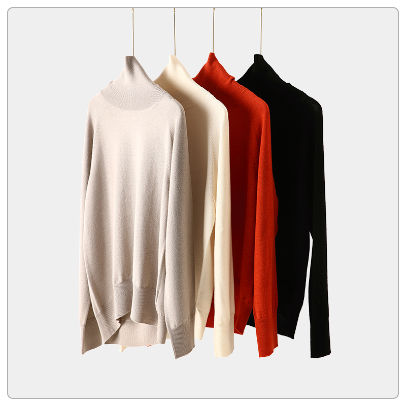 设计感后领分叉纯色长袖套头针织衫--SAS8412