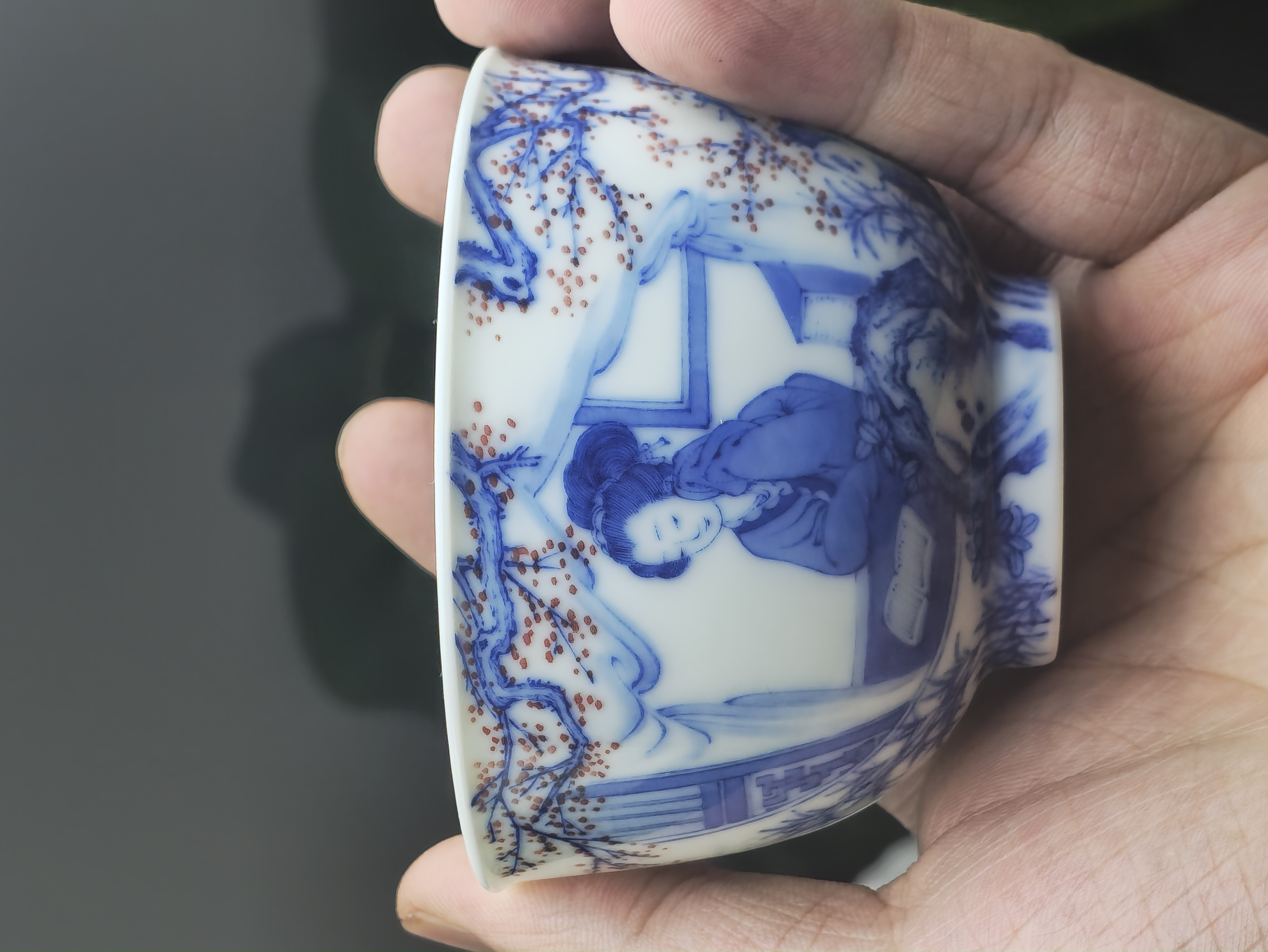祖传窑点红仕女图手工茶杯品茗杯茶具陶瓷