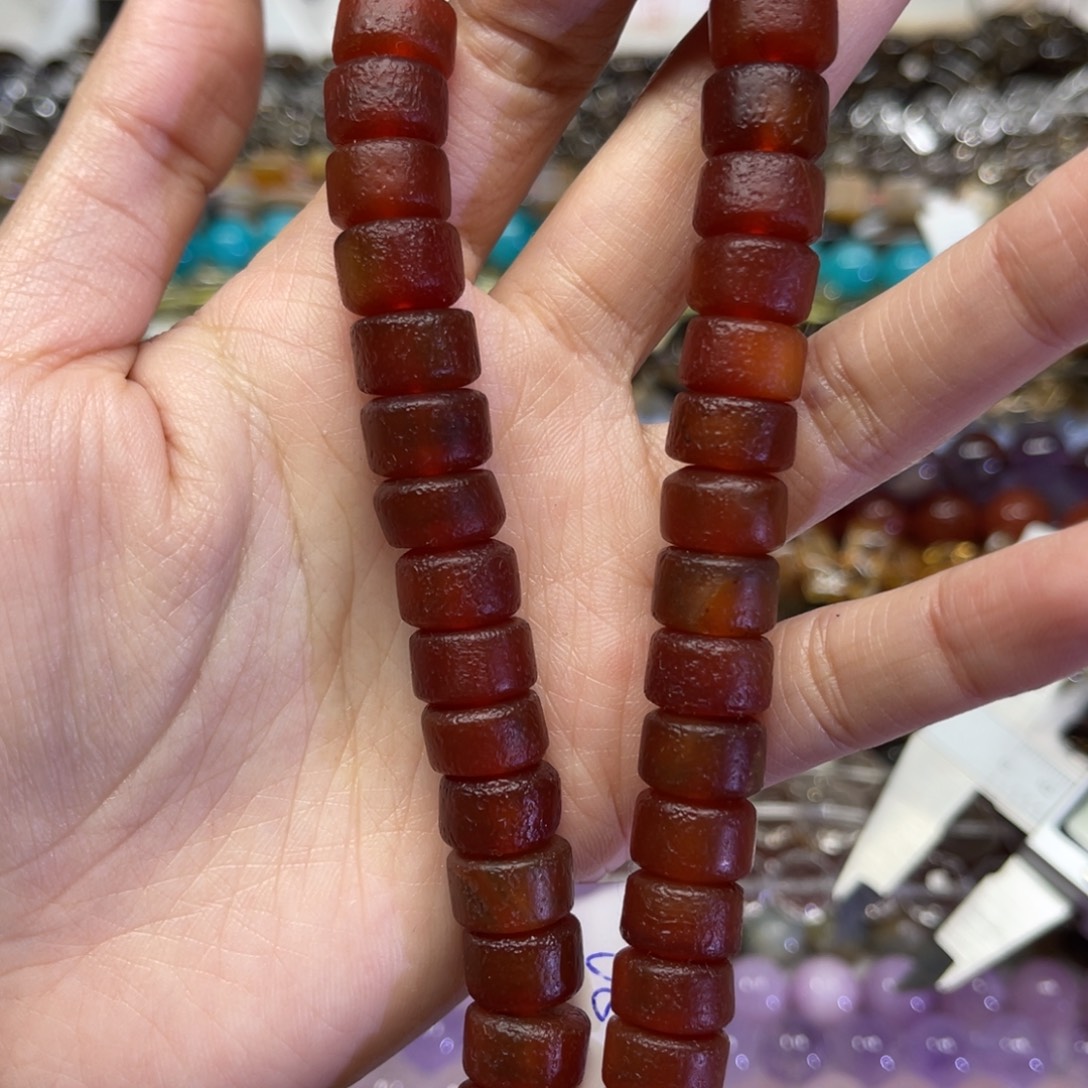 玛瑙/玉髓散珠天然老玛瑙卡11.8长条38厘米