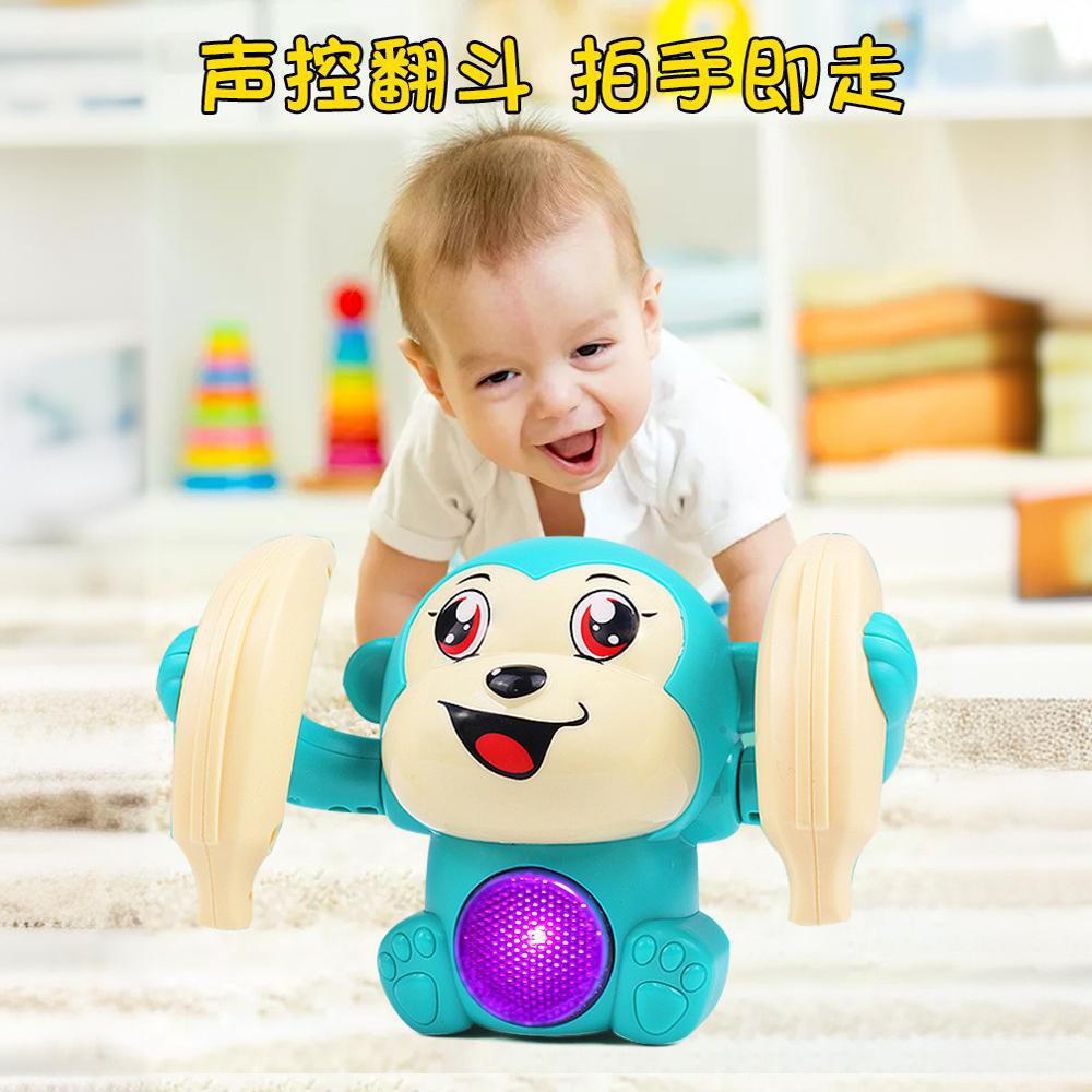 抖音电动翻滚猴声控感应灯光音乐翻滚猴益智声光翻斗猴玩具