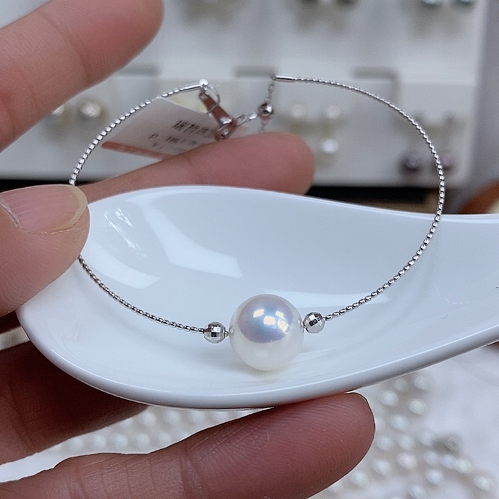 淡水珍珠18K金镶嵌手镯10-11