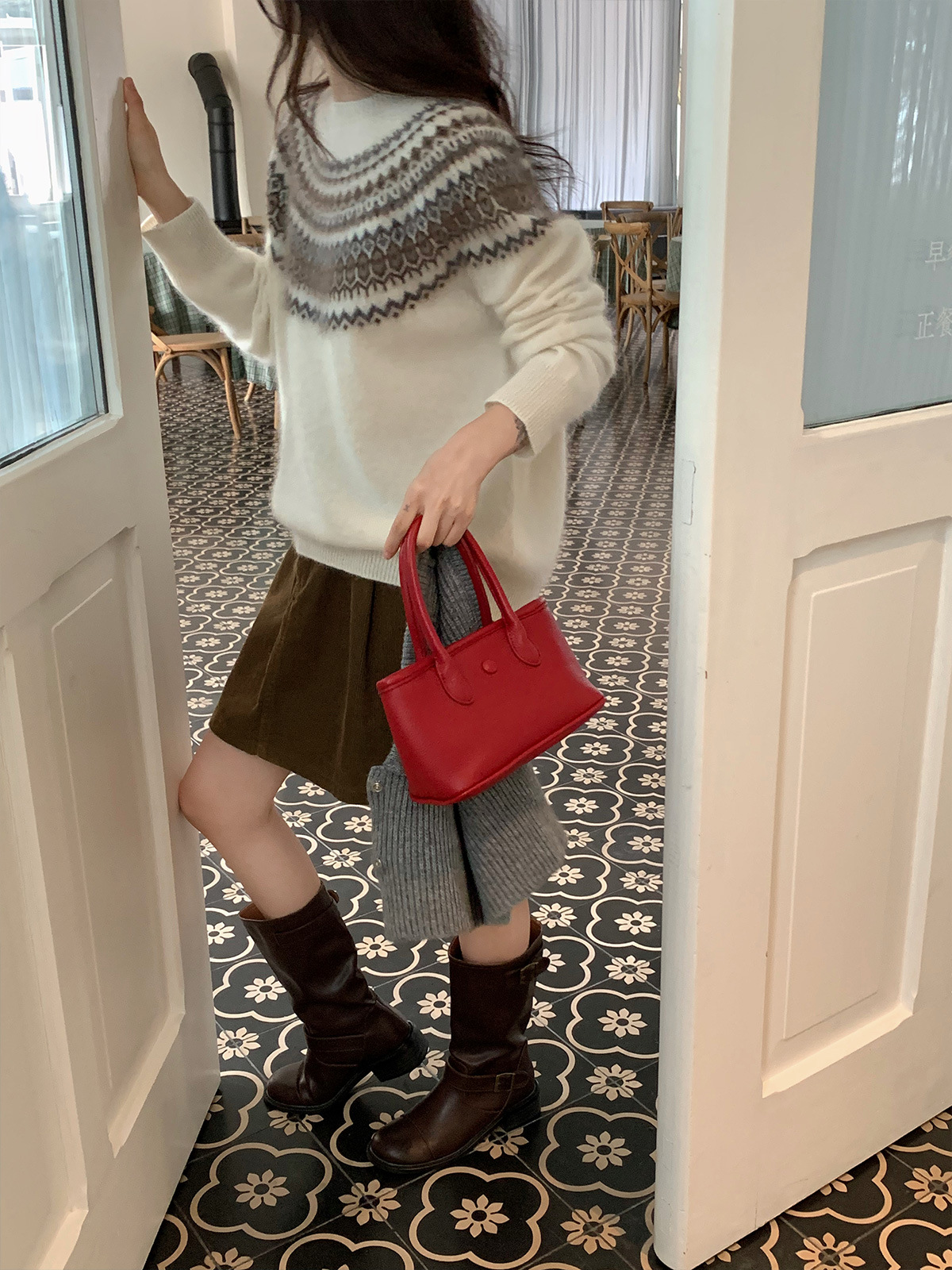 费尔岛100%美丽诺羊毛拉绒毛衣0045