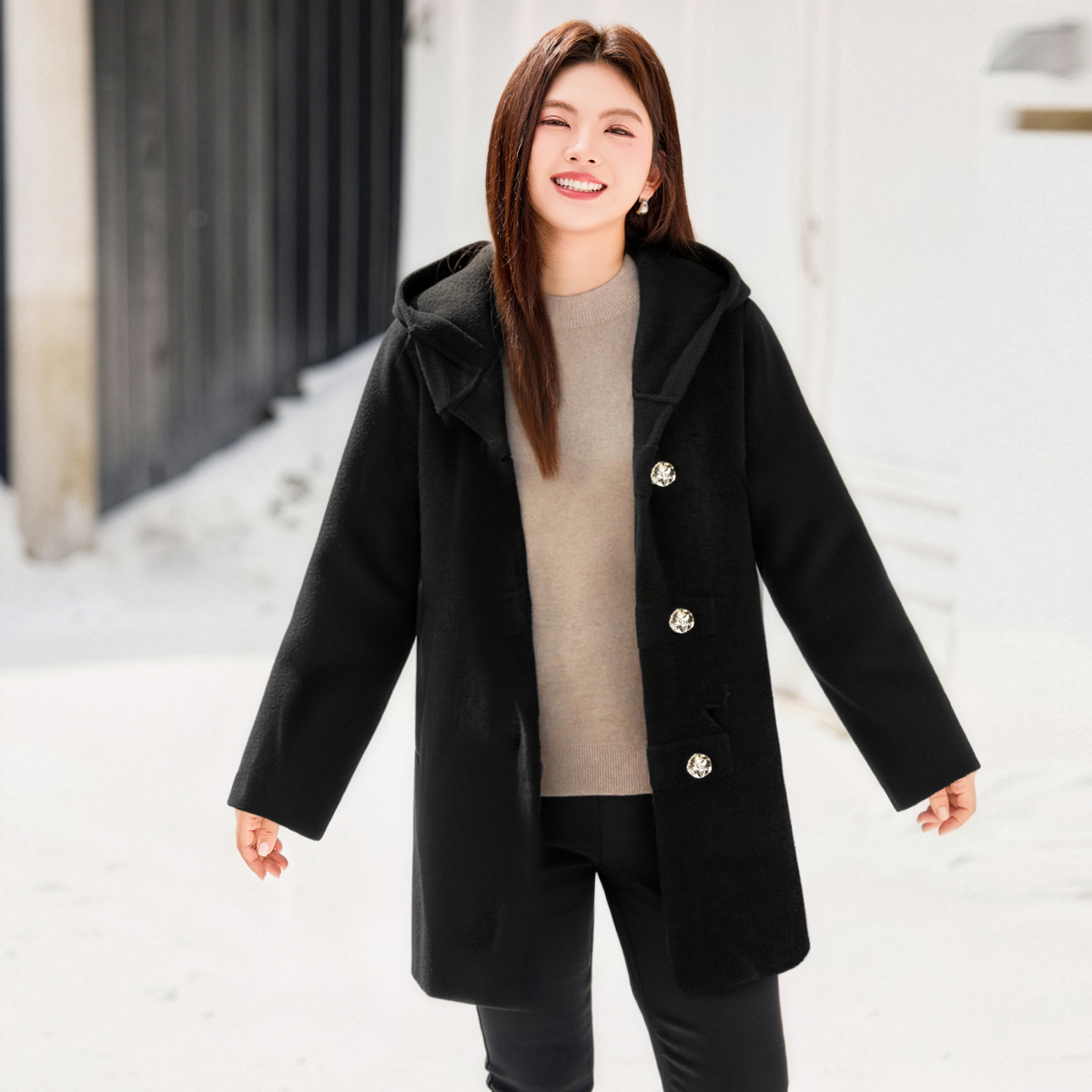 【暖奢仿貂毛连帽针织外套】MsShe大码女装2025冬装外套D~B2509043