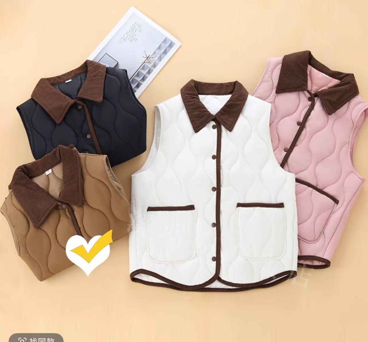 马甲背心外穿加厚新款爆款马夹外套夹棉翻领