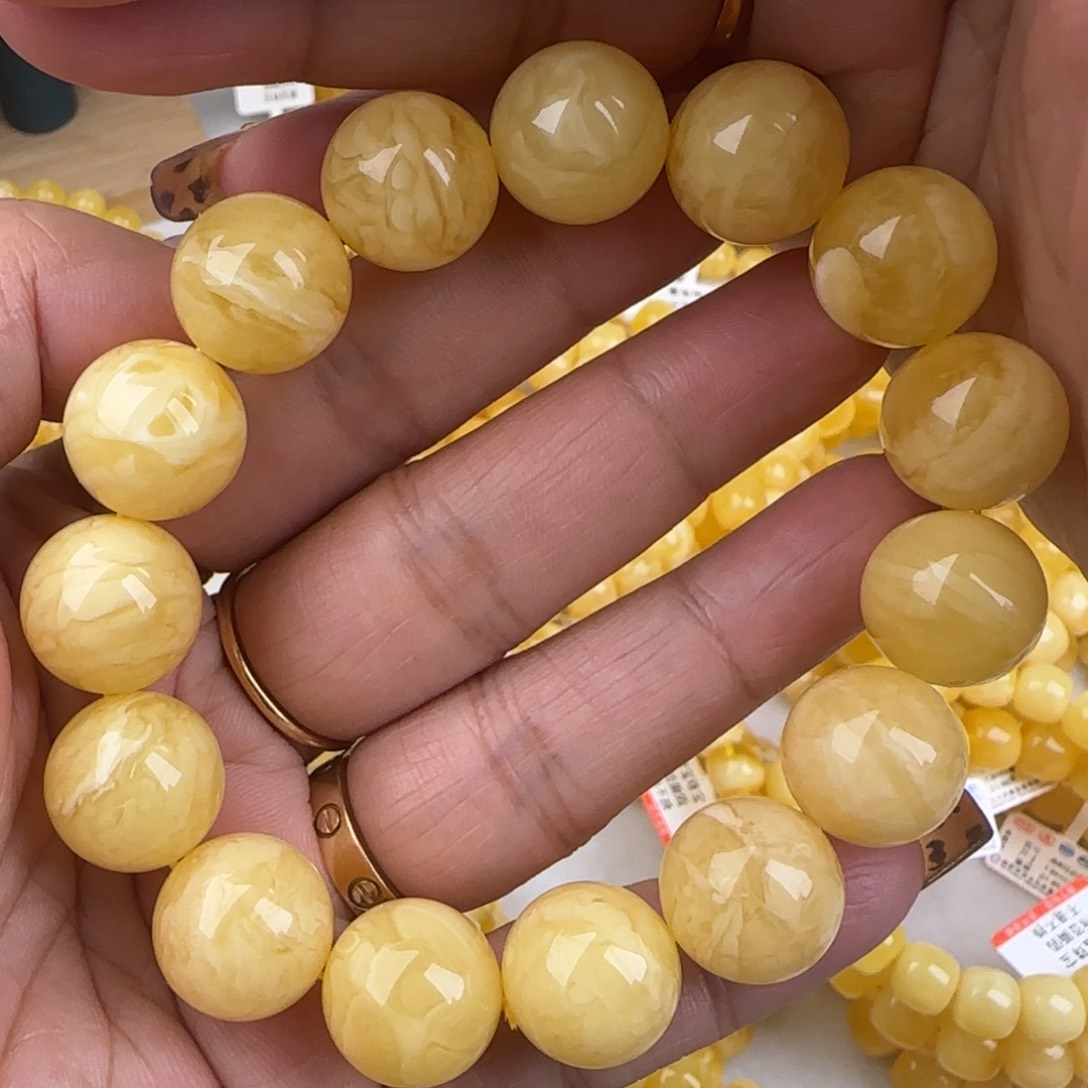 蜜蜡手链未镶嵌妖花圆珠手串