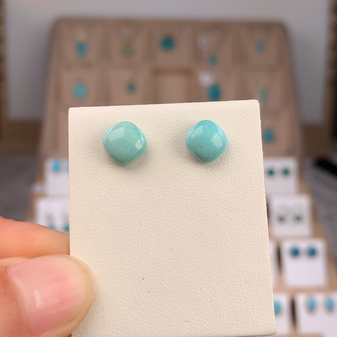 绿松石银S925镶嵌耳饰