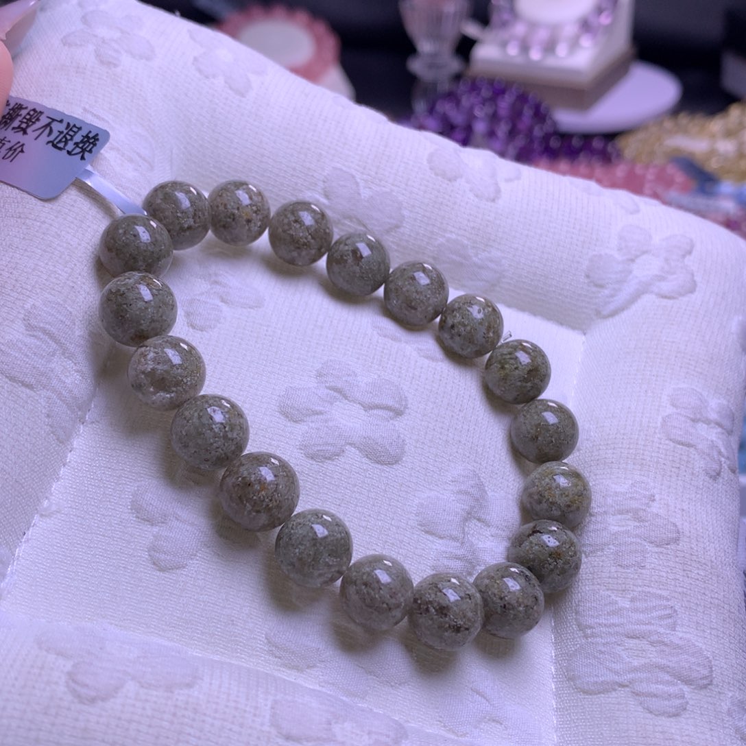 水晶手串银S925镶嵌抹茶绿幽灵 10m+