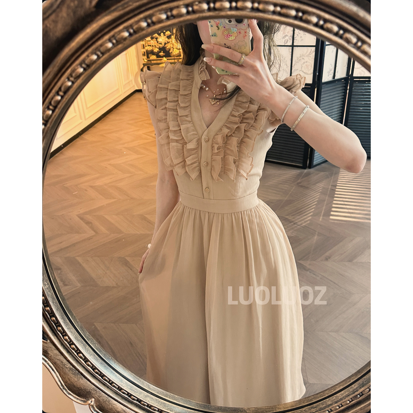 【现货】LUOLUOZ【和风的信】气质重工花边设计绝美长款连衣裙JF812