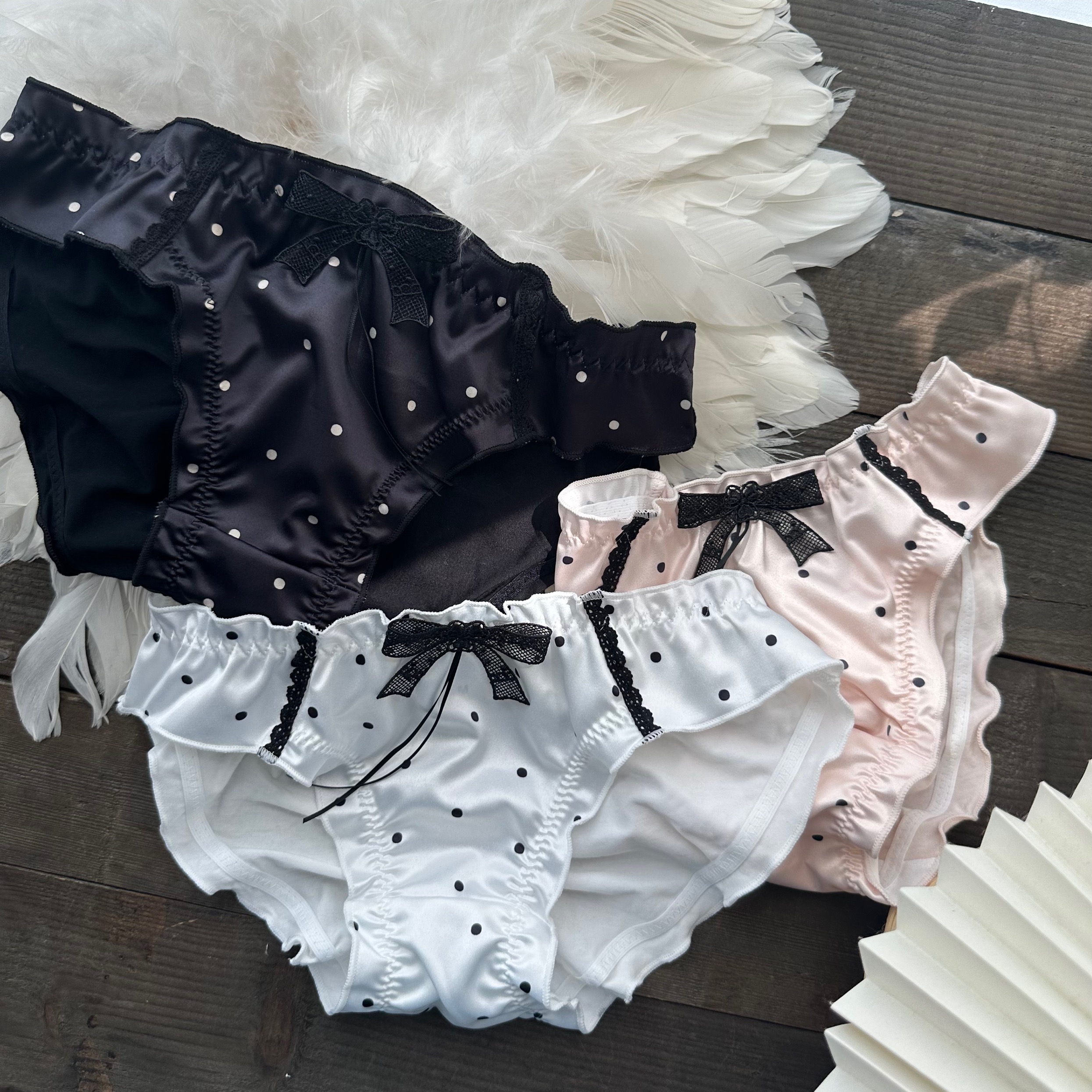 小清新/波点色丁拼接棉质舒适重工蝴蝶结可爱甜美少女内裤