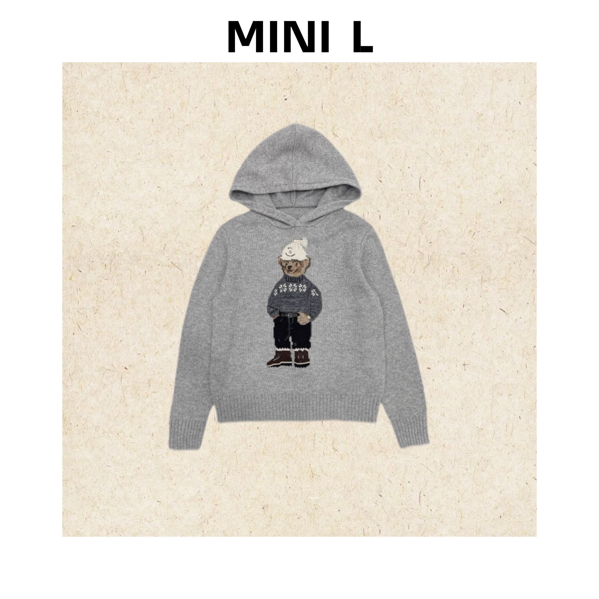 [MINI L]“英伦小熊”羊毛羊绒英伦风刺绣连帽针织套头衫