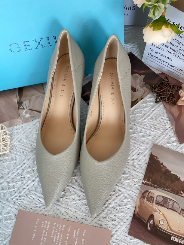 春季荔枝纹绿色软皮细跟单鞋6288-72