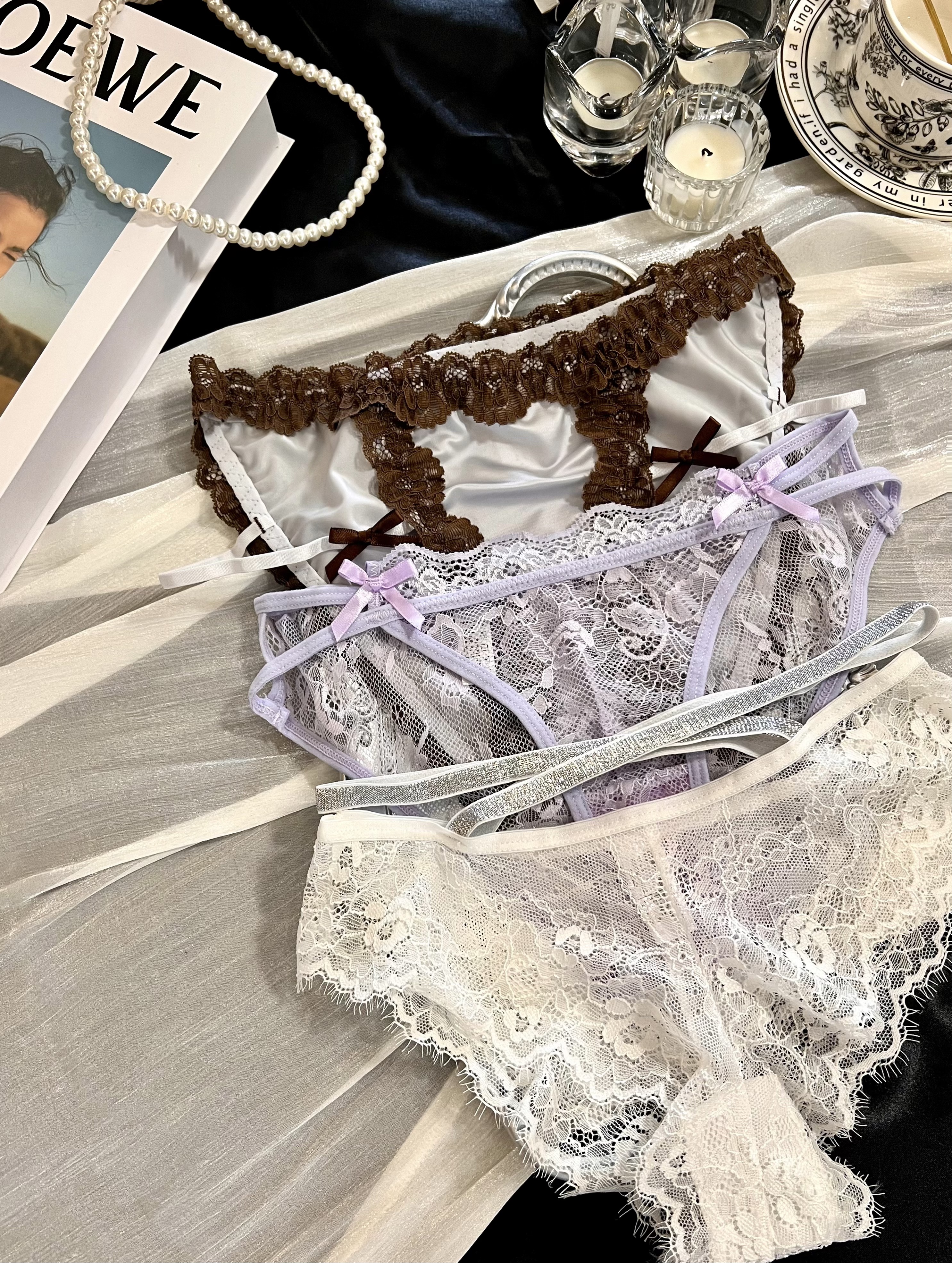 MJ「丁香雨雾」夏豹纹内裤女性感蕾丝边蝴蝶结细带裸感