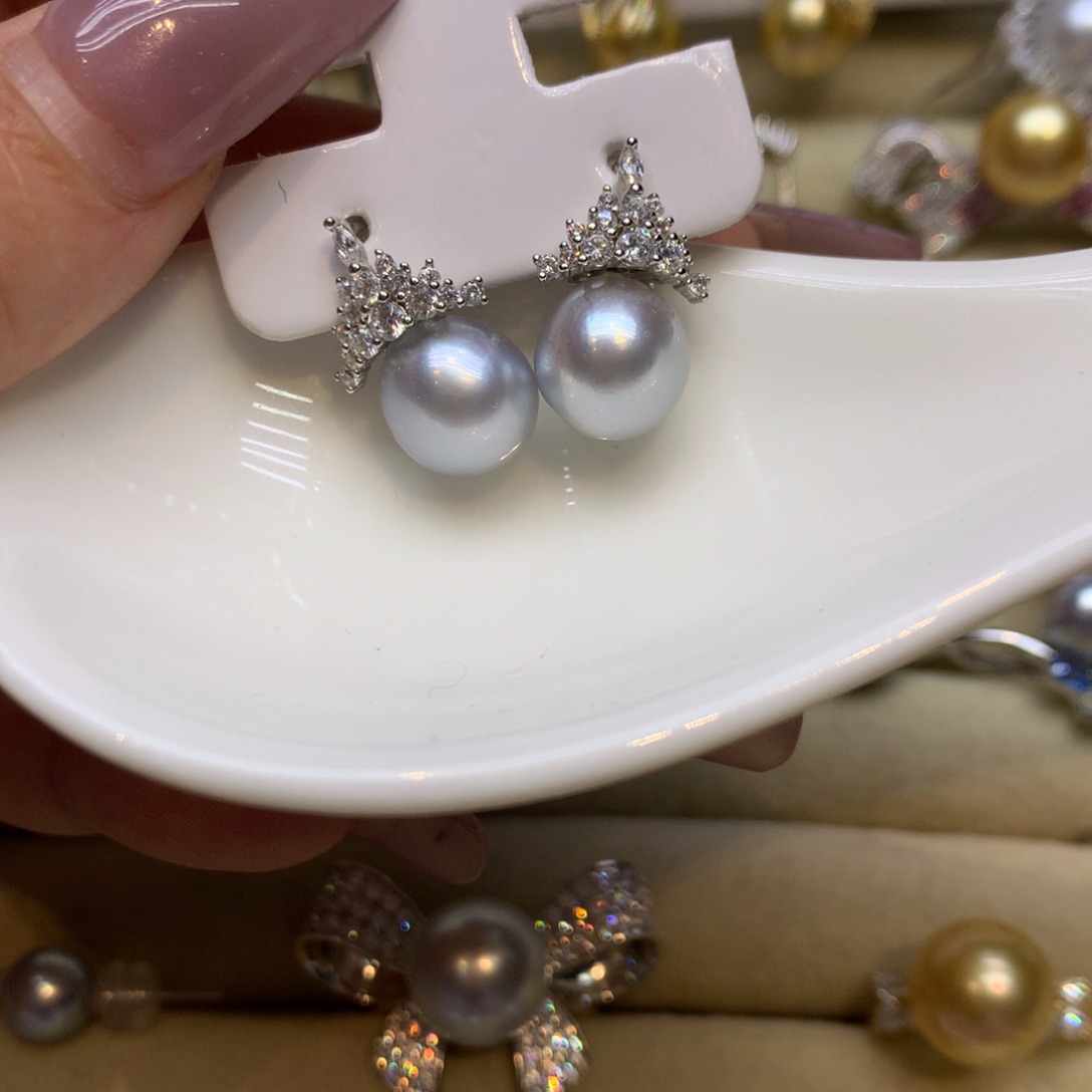 银S925镶嵌耳饰海水珍珠