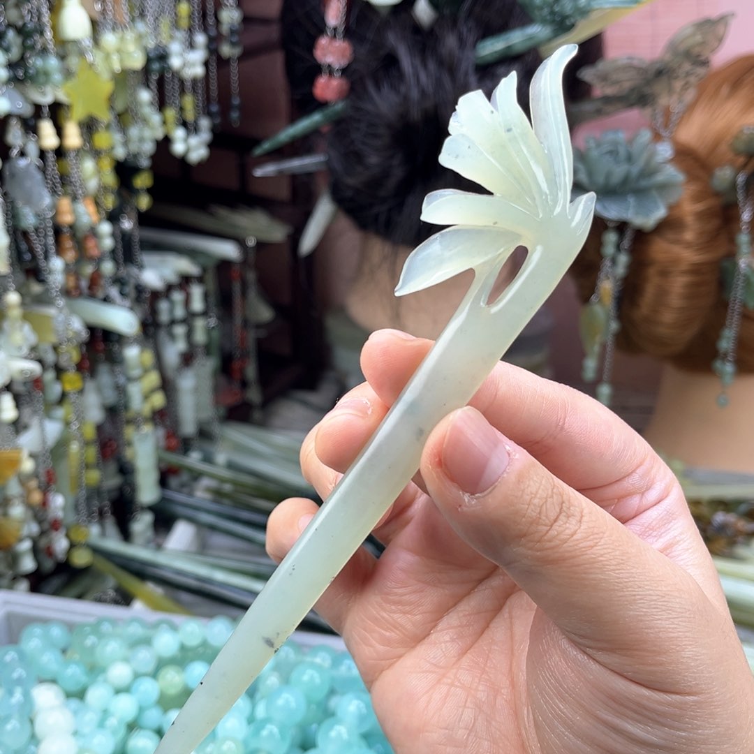 蛇纹石玉发饰未镶嵌默认微瑕岫玉发簪