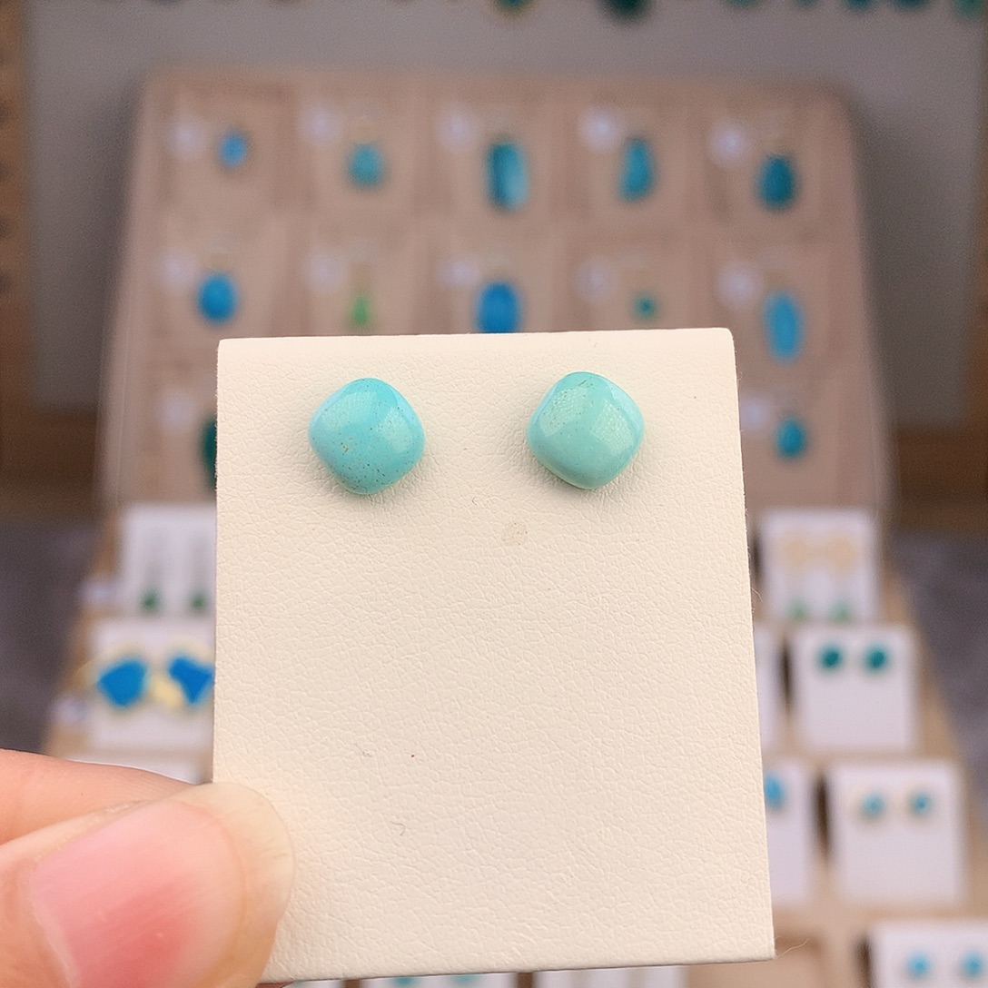 绿松石银S925镶嵌耳饰