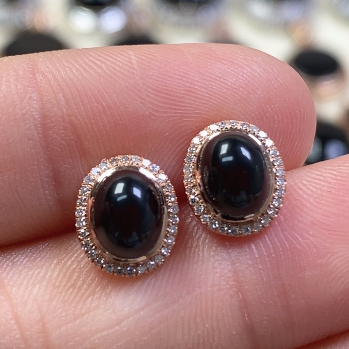 翡翠耳饰18K金镶嵌缅甸天然翡翠墨翠