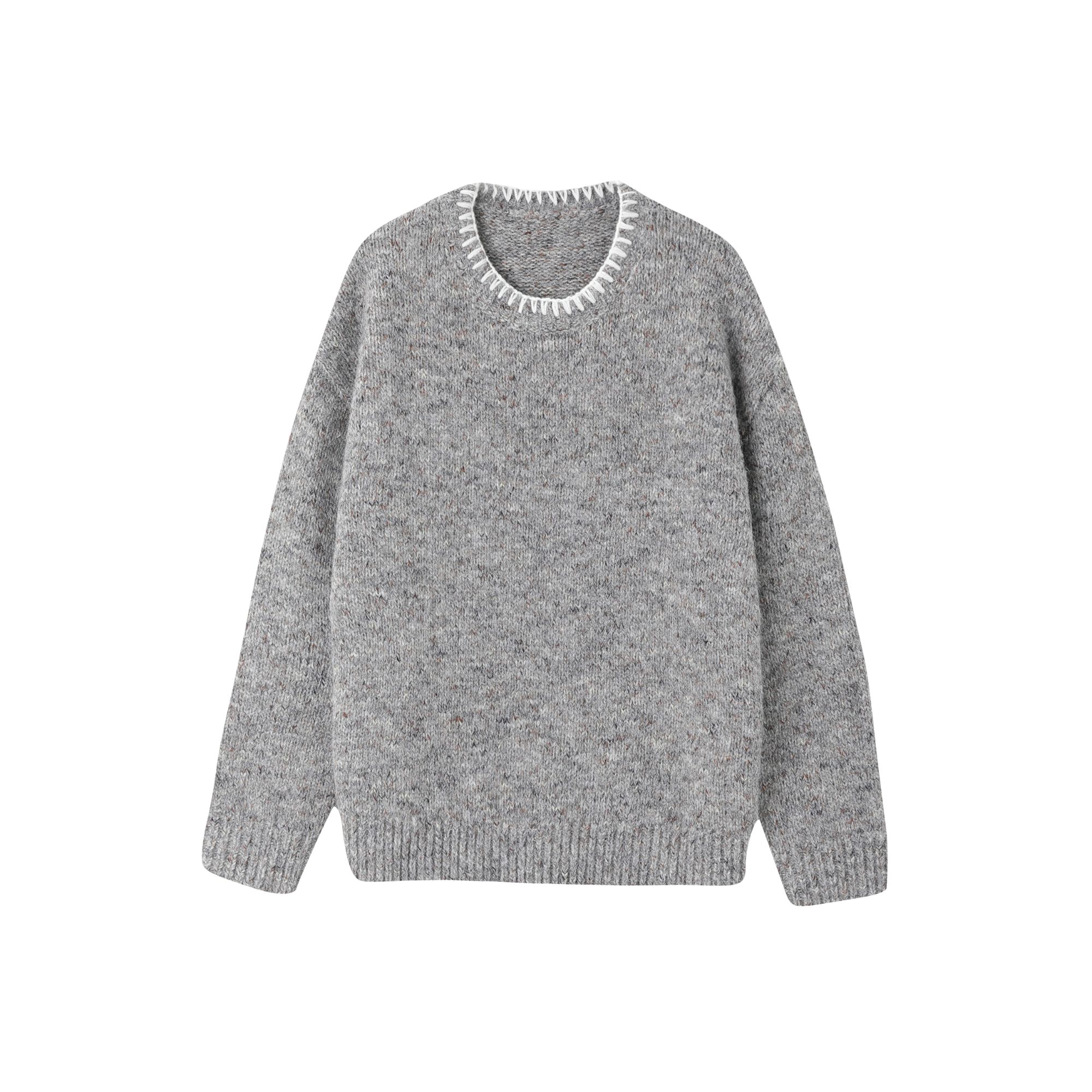 IHIMI/海谧含羊毛夹花纱针织衫2025女温暖冬日软糯亲肤圆领针织衫