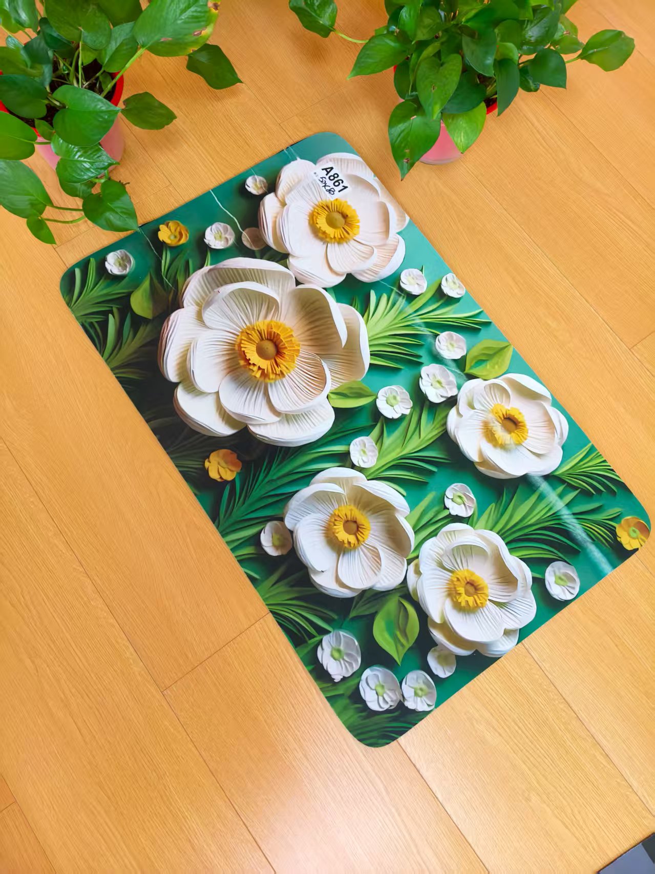 A861绿色立体花朵款地垫50*80