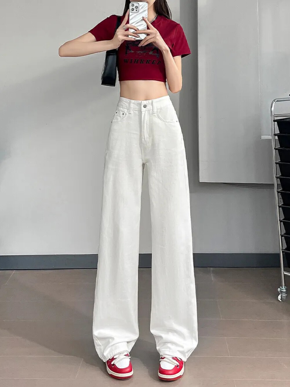 2025春夏新款高腰阔腿女小个子宽松显瘦直筒拖地牛仔裤