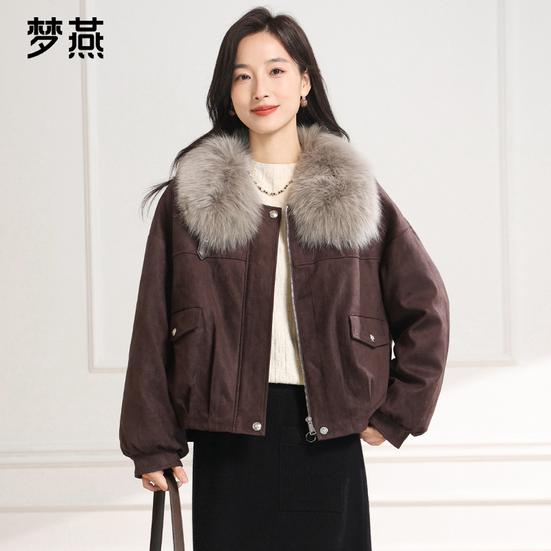 梦燕秋冬女狐狸毛领加厚保暖90鹅绒休闲派克羽绒服外套CY13B5002