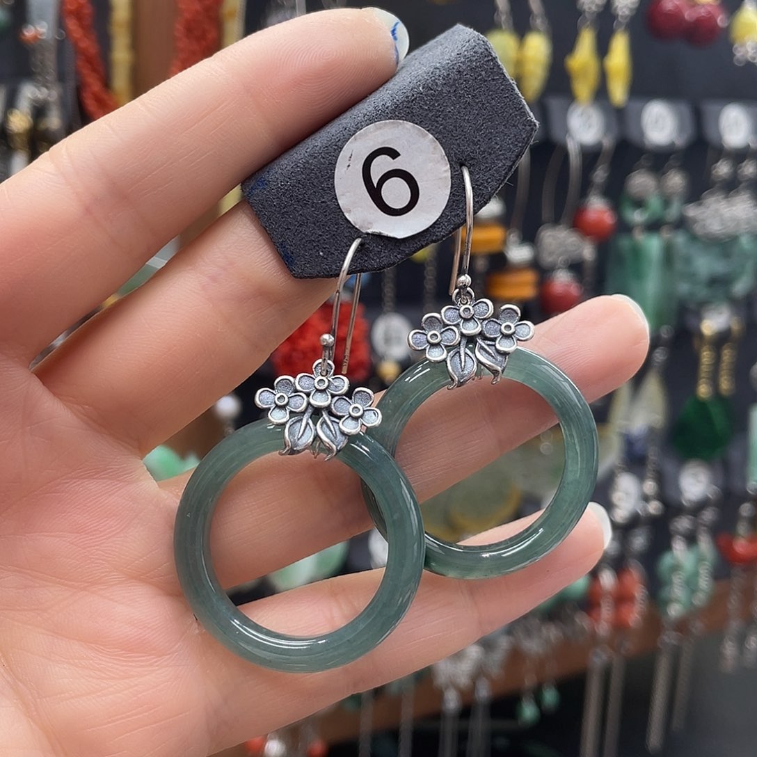 翡翠耳饰银S925镶嵌冰**月318gbjhyh