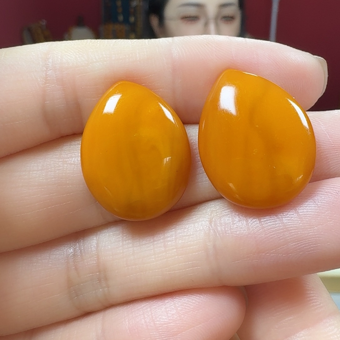 蜜蜡银S925镶嵌耳饰耳钉